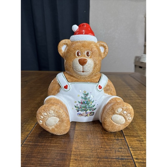 Rare Vintage Nikko Holiday Teddy Bear Spode Christmas Tree Cookie Jar - Picture 8 of 10